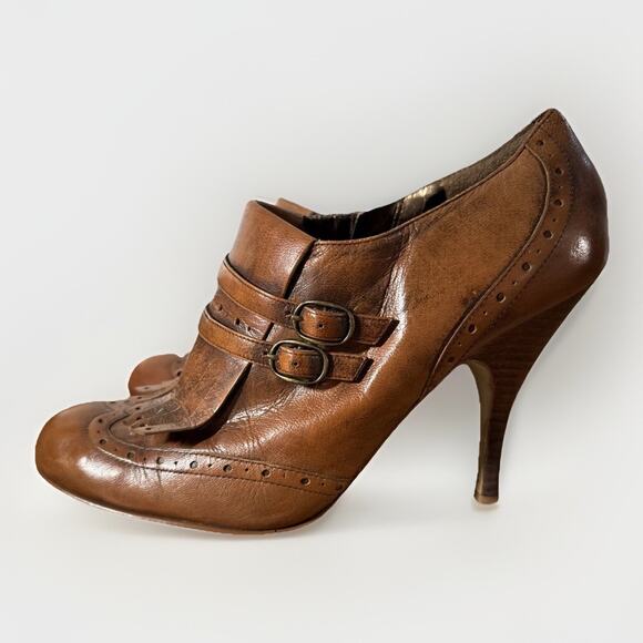 Enzo Angiolini Women's 9.5M Brown Leather Easena Ankle Side Zip Stiletto Booties - Picture 1 of 5